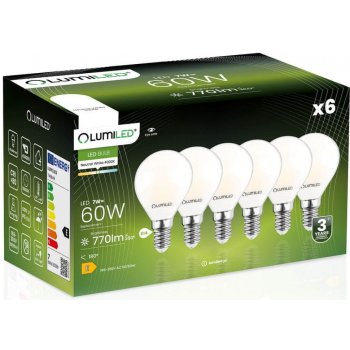 LUMILED 6x LED žárovka E14 P45 7W = 60W 770lm 4000K Neutrální bílá 360° Filament mléčná bublina