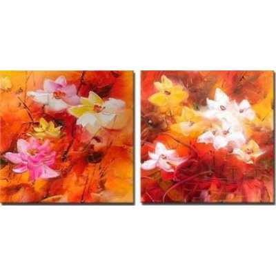 Obrazový set - Květinky v létě 2x 40x40cm Dvoudílný ručně malovaný obrazový set. Osvěžující kompozice teplých barev v červené a oranžové. Obrazový set je malován olejovými barvami na plátno, vypnuté n – Hledejceny.cz