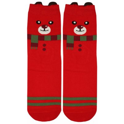 Vánoční medvídek veselé dámské ponožky červená