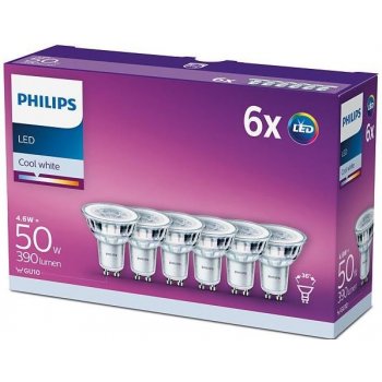 Philips žárovka LED 4,6 W, GU10, studená bílá, 6 ks