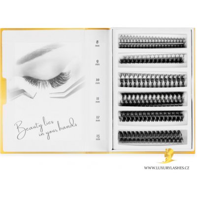 Luxury Lashes 4D Řasy Premium LINE v hotovém vějířku 1 000 ks Zakřivení umělých řas: C, Délka umělých řas: Mix délek 8-13 mm, Tloušťka řas: 007 – Zboží Mobilmania