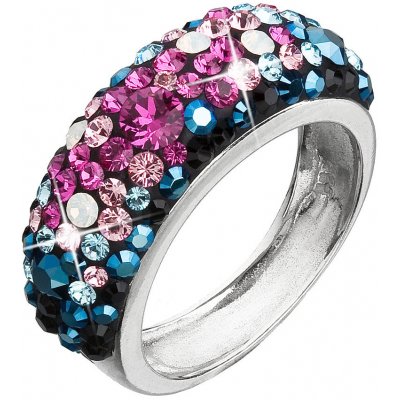 Evolution Group CZ Stříbrný prsten s krystaly Swarovski mix barev modrá růžová 35031.4