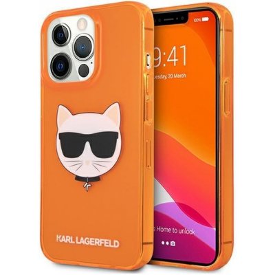 Pouzdro Karl Lagerfeld iPhone 13 / 13 Pro orange Glitter Choupette Fluo