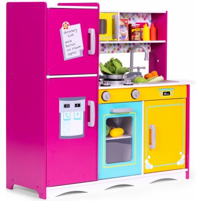 ecotoys Velká dřevěná kuchyňka pro děti s otevírací lednicí troubou a mikrovlnnou troubou – Hledejceny.cz