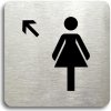 Piktogram Accept Piktogram "WC ženy vlevo nahoru" (80 × 80 mm) (stříbrná tabulka - černý tisk bez rámečku)
