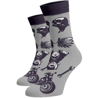 Veselé motorkářské ponožky Šedá Bavlna – Zboží Mobilmania