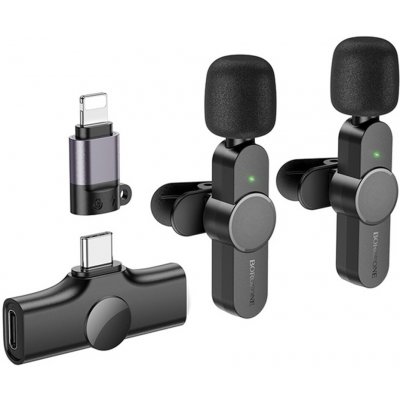 Borofone - 2 balení Bezdrátové lavalier mikrofony Trophy BFK12 - 2,4Ghz, Type-C, Lightning, 70mAh - černé – Zboží Živě