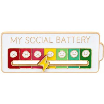 Odznak (pins) My Social Battery 6 x 2,5 cm - bílý – Hledejceny.cz