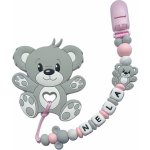 Puntja.cz silikon kousátko medvídek se jménem šedá růžová – Zboží Dáma