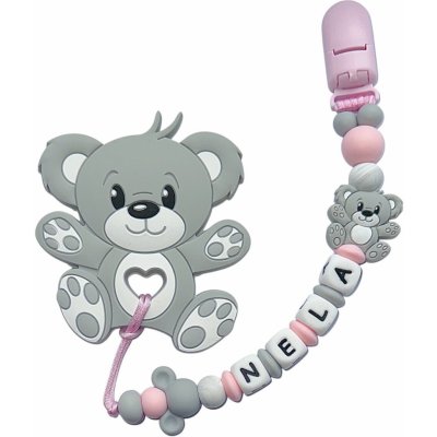 Puntja.cz silikon kousátko medvídek se jménem šedá růžová – Zboží Dáma
