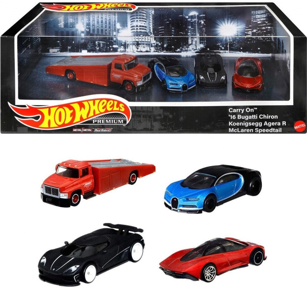 Mattel Hot Weels Premium Carry on 16 Bugatti Chiron Koenigsegg Agera R McLaren Speedtail