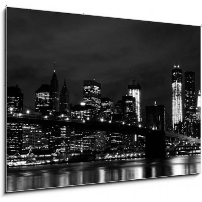 Skleněný obraz 1D - 100 x 70 cm - Brooklyn Bridge and Manhattan Skyline At Night, New York City Brooklynský most a Manhattan Skyline v noci, New York City – Zboží Mobilmania