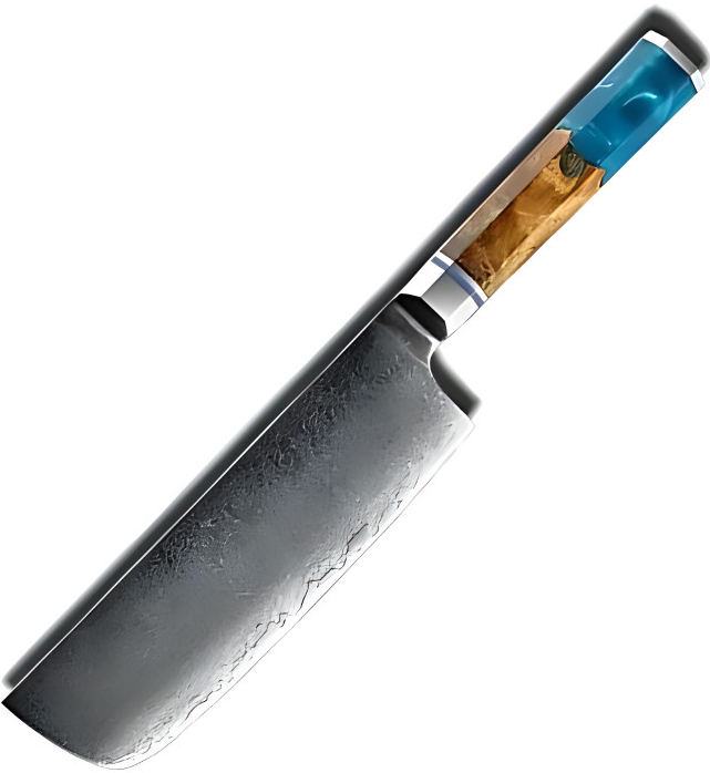 Nakiri nůž z damaškové oceli Grand Sharp Blue s rukojetí ze dřeva a pryskyřice 7\'\'