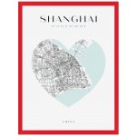 Plakát Mapa města Šanghaj srdce 40X50 cm + červený rám