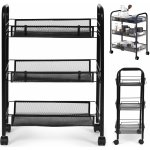 ModernHome Kovová pojízdná koupelnová knihovna se 3 policemi na kolečkách černá – Sleviste.cz