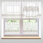Forbyt vitrážová záclona, polyesterový batist 27231, vyšívané béžové květinky, s bordurou, bílá, výška 50cm (v metráži) – Zboží Mobilmania