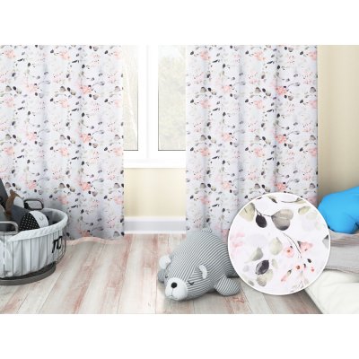 Biante Dětský bavlněný závěs Sandra SA-288 Eukalyptus s růžovými květy na bílém 150x150 cm – Zboží Mobilmania