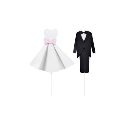 Zápich do dortu (papírový) - Svatební šaty + oblek / 2 ks