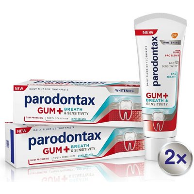 Parodontax Zubní pasta na problémy s dásněmi dechem a citlivostí zubů Gum and Sensitive Whitening Duo 2 x 75 ml – Zbozi.Blesk.cz