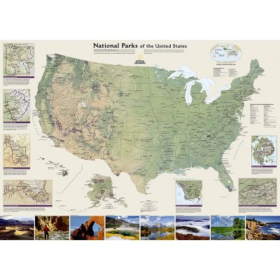 National Geographic Národní parky USA - nástěnná mapa 105 x 75 cm Varianta: bez rámu v tubusu, Provedení: laminovaná mapa v lištách – Zboží Mobilmania
