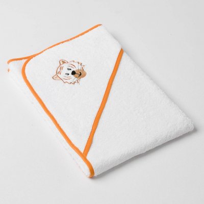 Veba LOTA osuška s kapucí bílá s výšivkou Tygřík okrová lemovka 75x75 cm – Zboží Dáma