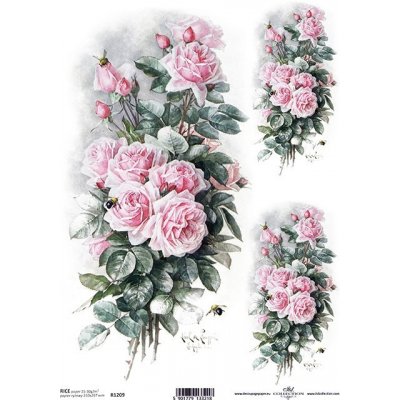 Itd. Collection Rýžový papír Růžové růže a včelka A4 – Zboží Dáma