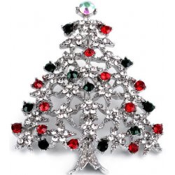 Brož s broušenými kamínky vánoční stromeček platina