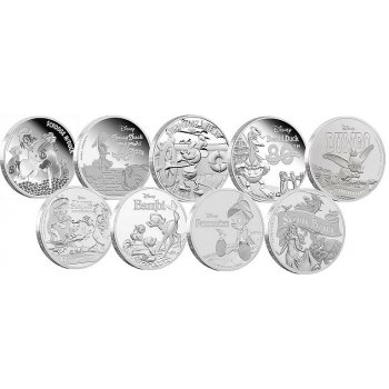 Disney Classic pohádkové oblíbené postavičky sada 9 stříbrných mincí 9 x 1 oz