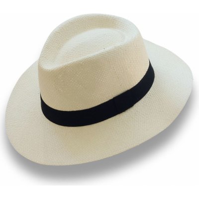 Krumlovanka letní klobouk Fedora v Panama stylu s černou stuhou P-441123/55 krémový – Zboží Dáma