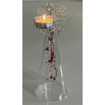 Anděl čirý s červenými skleněnými perlami na čajovou svíčku výška 25cm – Sleviste.cz