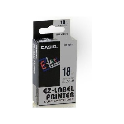 Casio XR-18SR1, 18mm x 8m, černý tisk/stříbrný podklad, originální páska – Hledejceny.cz