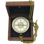 SEA CLUB Kompas mosazný v dřevěné krabičce s vyrytou kotvou 6 cm