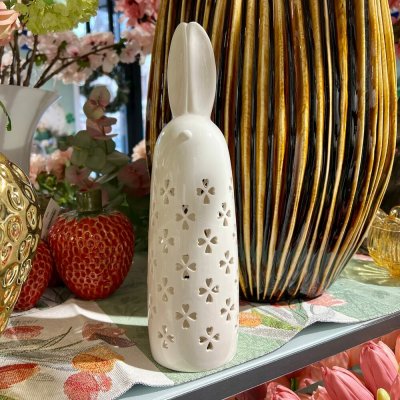 Velikonoční dekorace porcelánový zajíc bílý s LED osvětlením, 8,6x8,6x30 cm – Hledejceny.cz