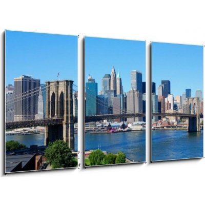 Obraz 3D třídílný - 90 x 50 cm - New York City Skyline and Brooklyn Bridge New York City Skyline a Brooklynský most – Zboží Mobilmania