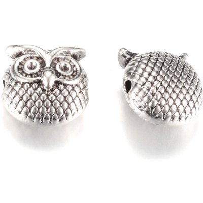 Kovový korálek - starostříbrný - sova - 11 x 11 x 7 mm - 1 ks – Zboží Dáma