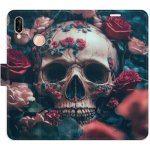 Pouzdro iSaprio Flip s kapsičkami na karty - Skull in Roses 02 Huawei P20 Lite