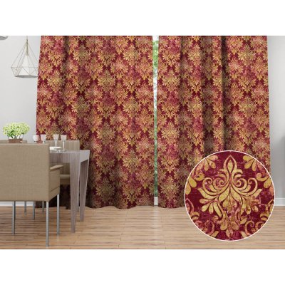 Biante Sametový závěs Tamara TMR-053 Zámecký vzor na vínově červeném 145x200 cm – Hledejceny.cz