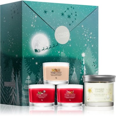 Yankee Candle Bright Lights Twinkling Lights vonná svíčka 122 g + Christmas Eve votivní svíčka 37 g + Sparkling Cinnamon votivní svíčka 37 g + Vanilla Crème Brûlée votivní svíčka 37 g – Zbozi.Blesk.cz