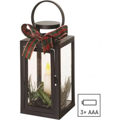EMOS LED dekorace vánoční lucerna se svíčkou černá 20 cm 3x AAA vnitřní vintage; – Zboží Mobilmania