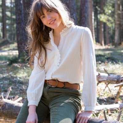 Blancheporte jednobarevná halenka z bavlněné gázoviny slonová kost – Zboží Dáma