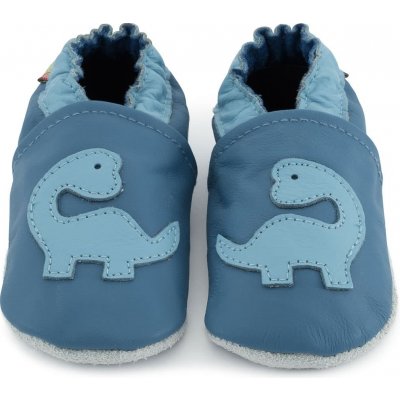 Carozoo kožené capáčky s koženou podrážkou dino na modré – Sleviste.cz