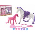 Teddies Jednorožec kůň česací se sedlem s hříbětem fliška s doplňky 29x24x7cm – Sleviste.cz