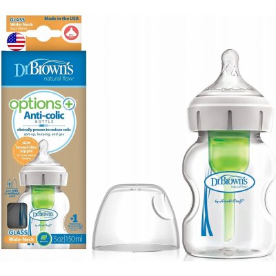 Dr. Brown's kojenecká láhev Options skleněná bílá se silikonovým dudlíkem level 1 1 ks 150 ml