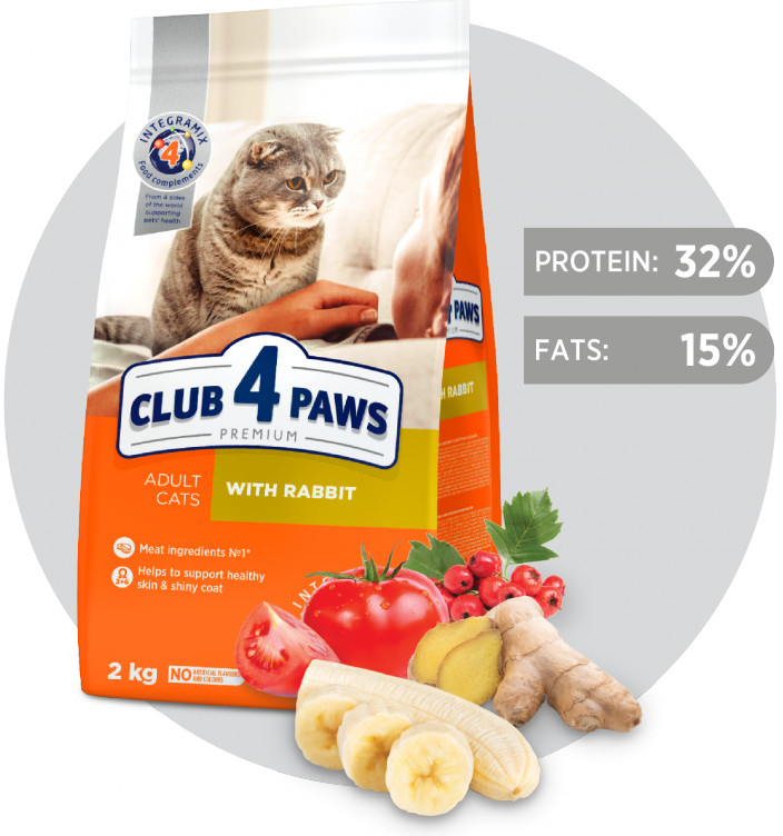 Club4Paws Premium With rabbit. For adult cats 2 kg