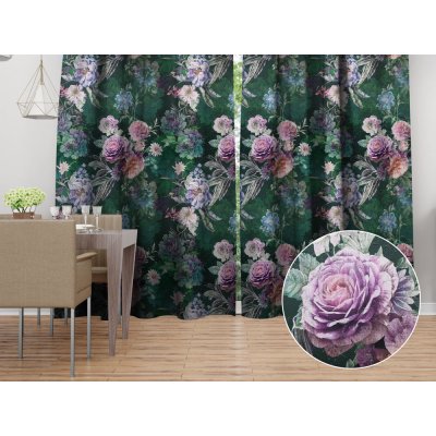 Biante Dekorační závěs Parma PM-114 Fialové květy na tmavě zeleném 145x190 cm – Hledejceny.cz