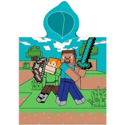 Carbotex Dětské plážové pončo osuška s kapucí Minecraft motiv Alex a Steve 50 x 115 cm – Zbozi.Blesk.cz