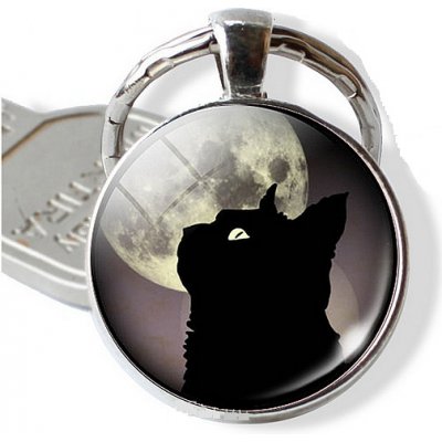 Přívěsek na klíče a kabelku kovový Kočka při úplňku