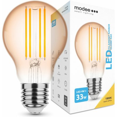 Modee Smart Lighting LED žárovka Filament Amber Globe E27 4W teplá bílá ML-A60FA1800K4WE27 – Zboží Živě