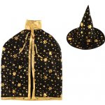 Klobouk čarodějnický + plášť průměr 38cm černo-zlatý v sáčku – Zbozi.Blesk.cz
