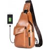Taška  Bullcaptain kožená taška přes rameno s USB Maksim Khaki 5L XB128USBs3